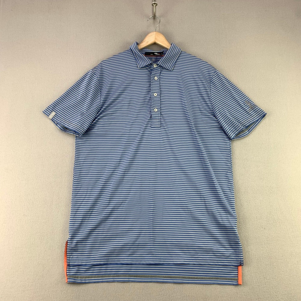 RLX Ralph Lauren Golf Polo Shirt Mens XL Blue Striped Performance Wicking